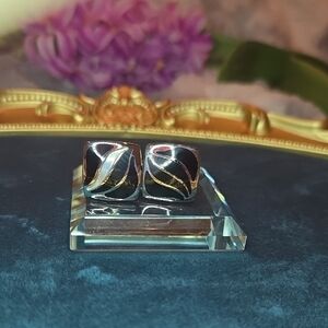 Elegant Silver and Black Stainless Steel Cuff Links Brand New